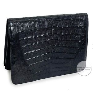 Rossetti Clutch Bag Croc Stamp Leather Large Organizer Vintage Made in Italy